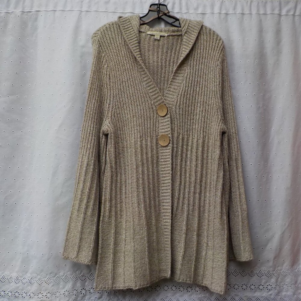 EUC Carolyn Taylor Long Hooded 2 button Cardigan Sweater SZ L